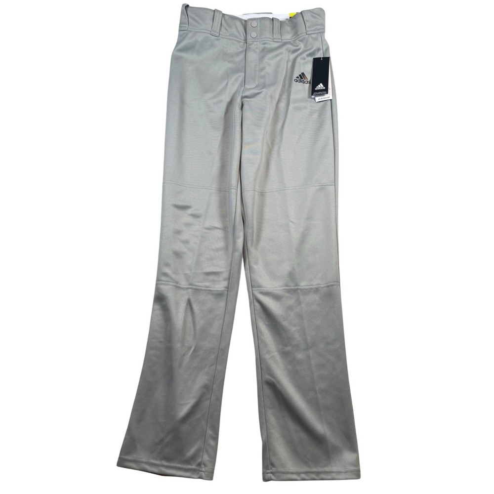 NEW Adidas Baseball Pants Mens Small Grey Triple Stripe Open Bottom Relaxed Fit